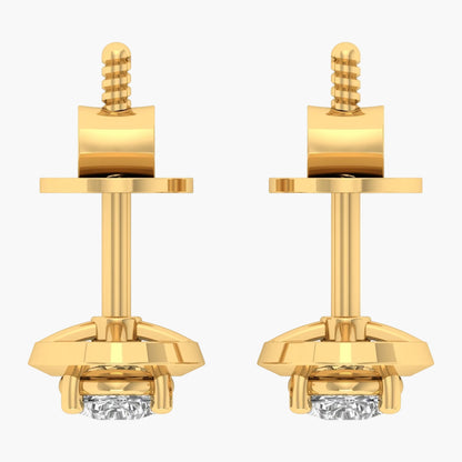 Gold earrings with diamond studs on a white background, branded 'Green Lab'.