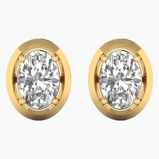 Gold earrings with clear gemstones on a white background
