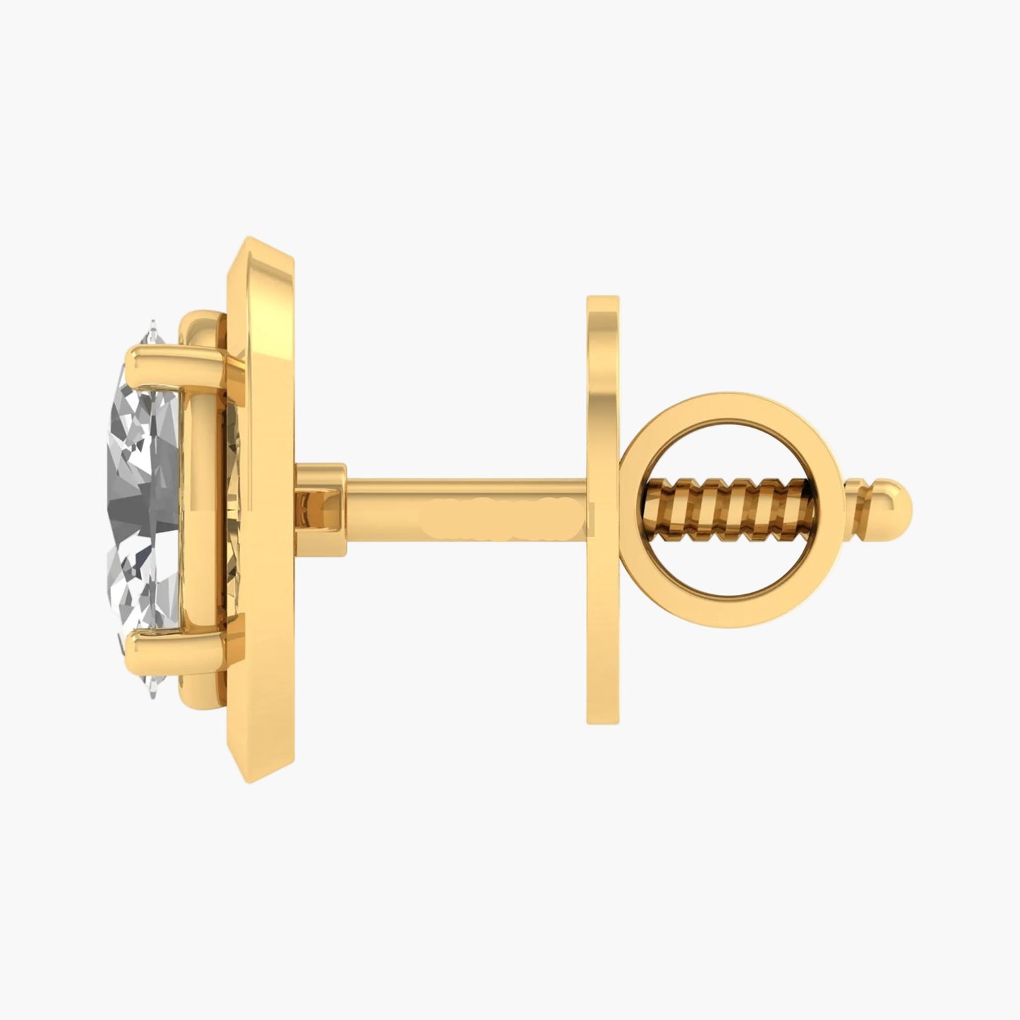 Gold earring with a clear gemstone on a white background