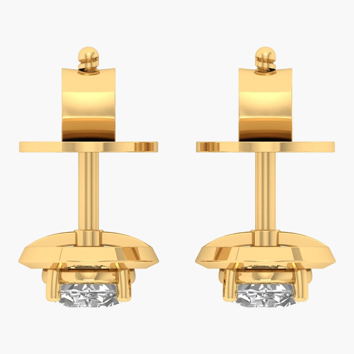 Gold earrings with clear gemstones on a white background, branded 'Green Lab'.