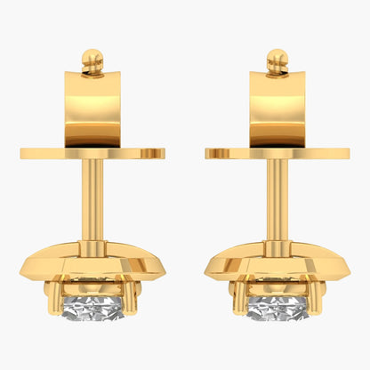 Gold earrings with clear gemstones on a white background, branded 'Green Lab'.