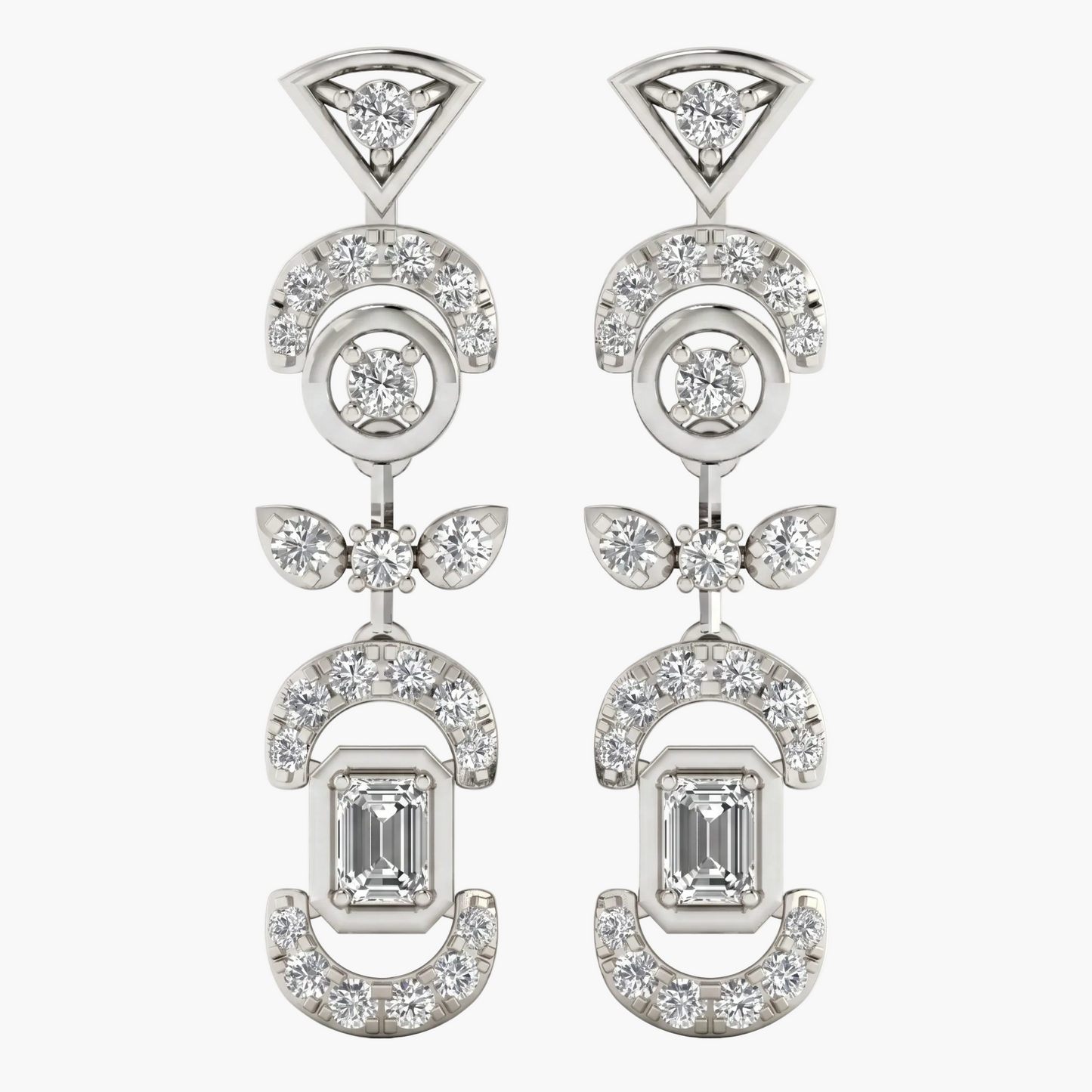 Pair of diamond earrings on a white background