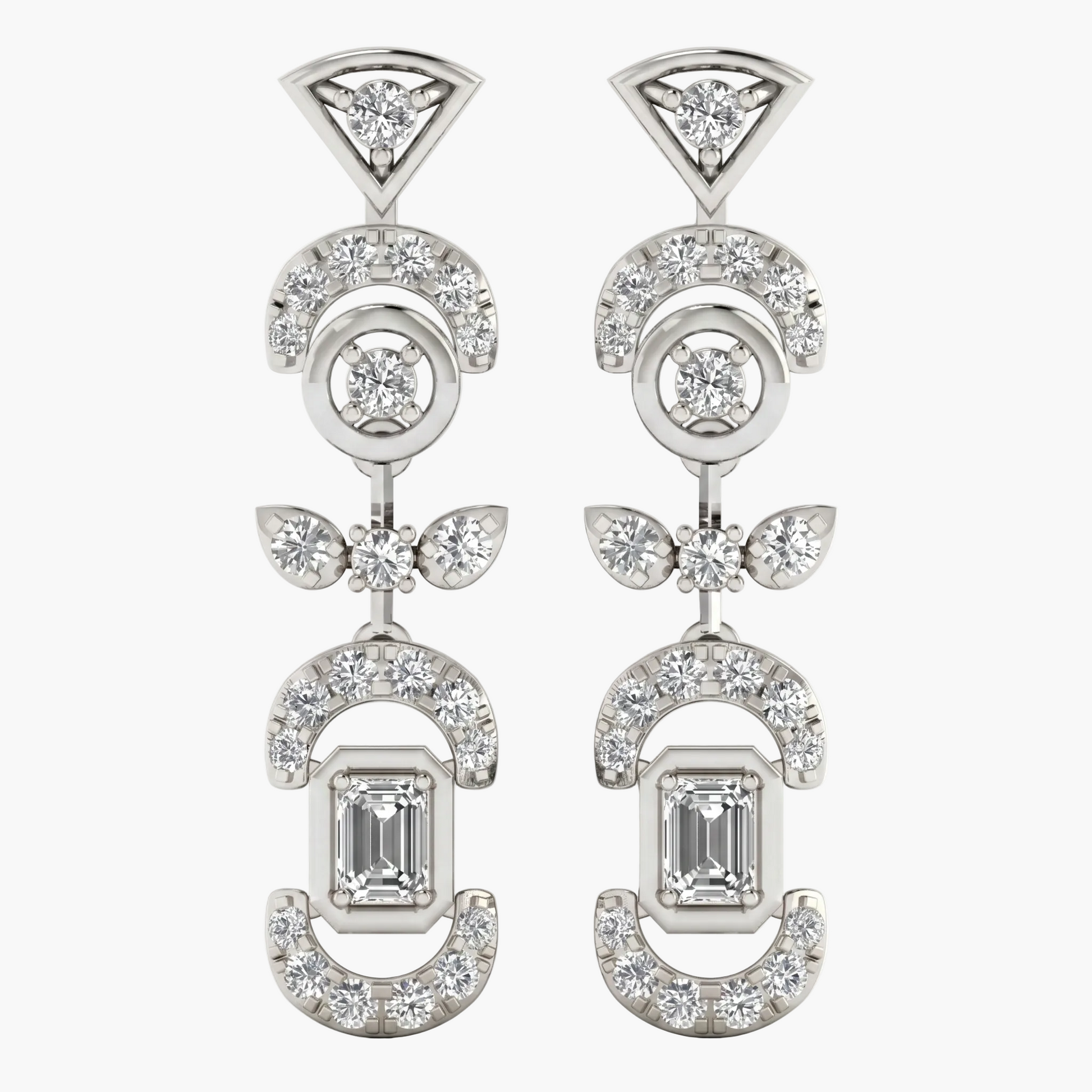 Pair of diamond earrings on a white background