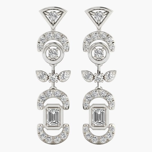 Pair of diamond earrings on a white background