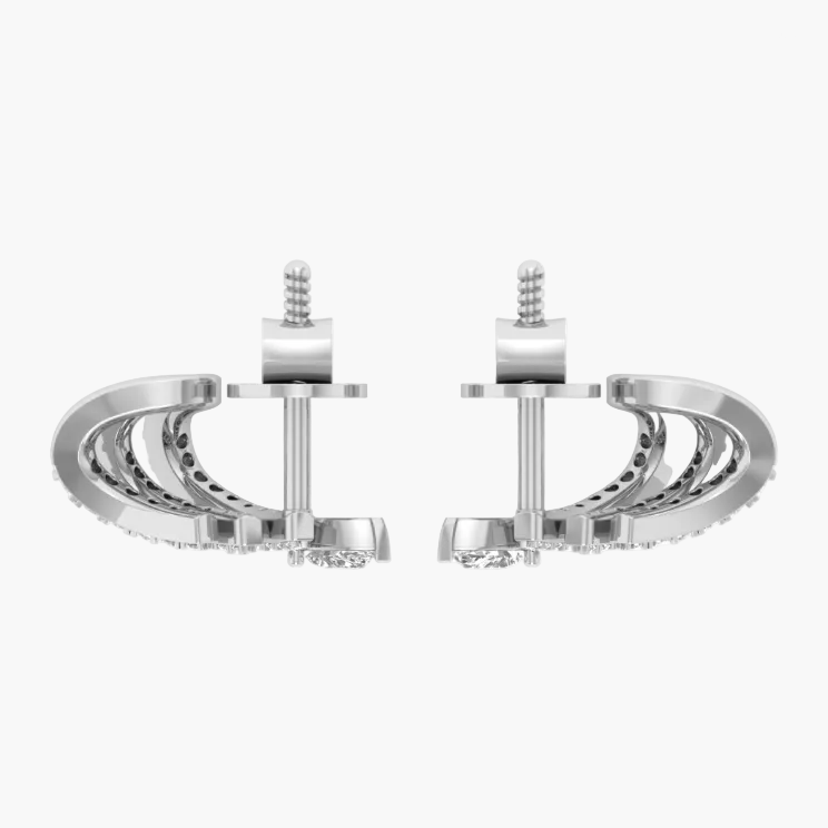 Pair of silver earrings with 'Green Lab' branding on a white background