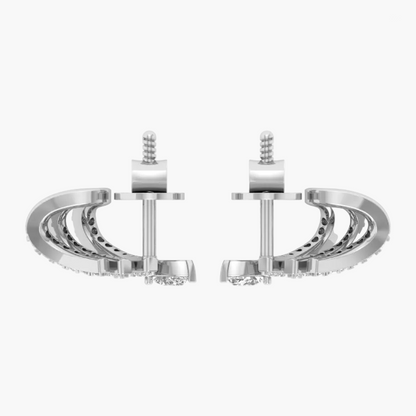 Pair of silver earrings with 'Green Lab' branding on a white background