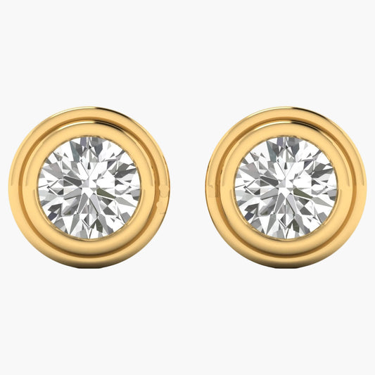 Gold earrings with clear gemstones on a white background