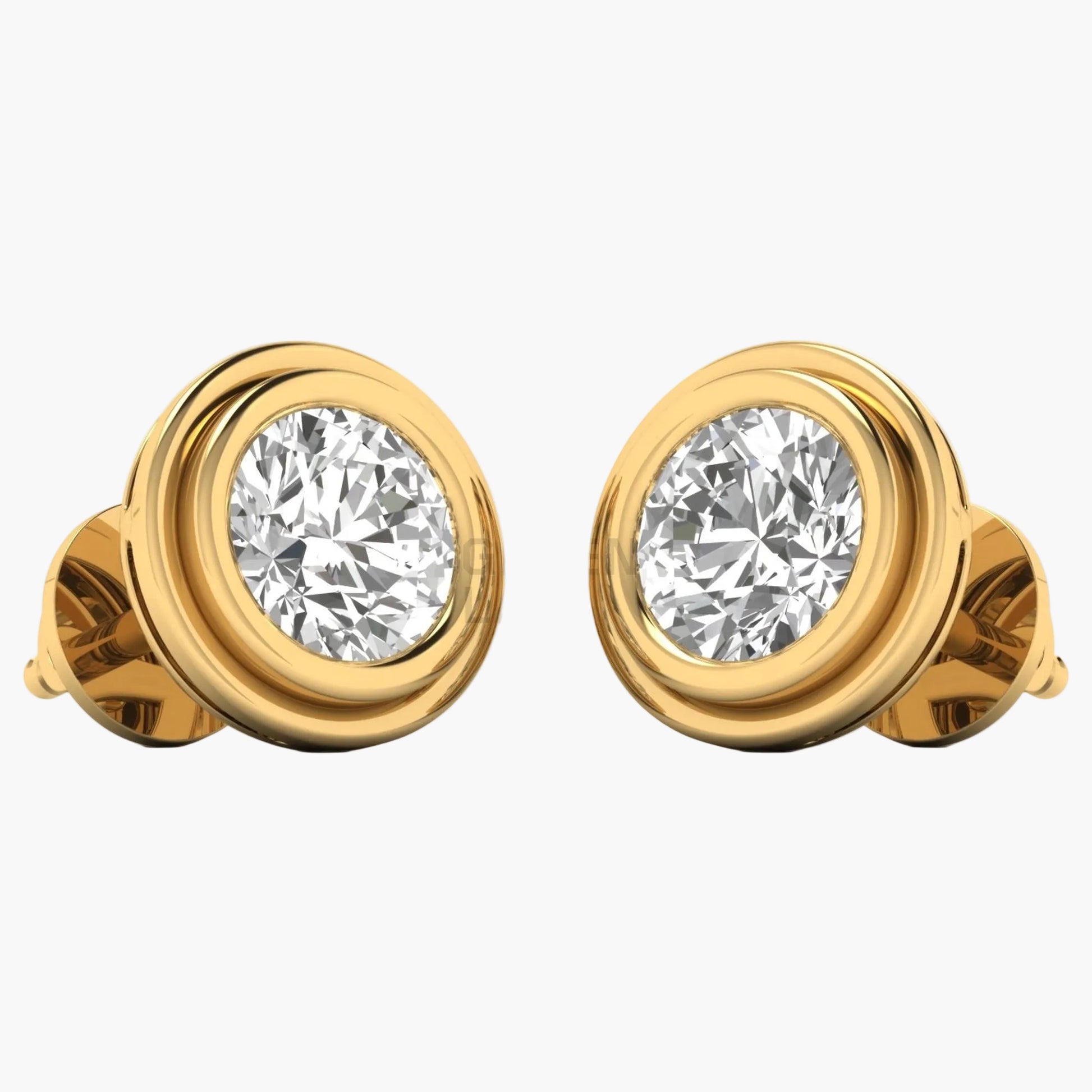 Gold earrings with clear gemstones on a white background