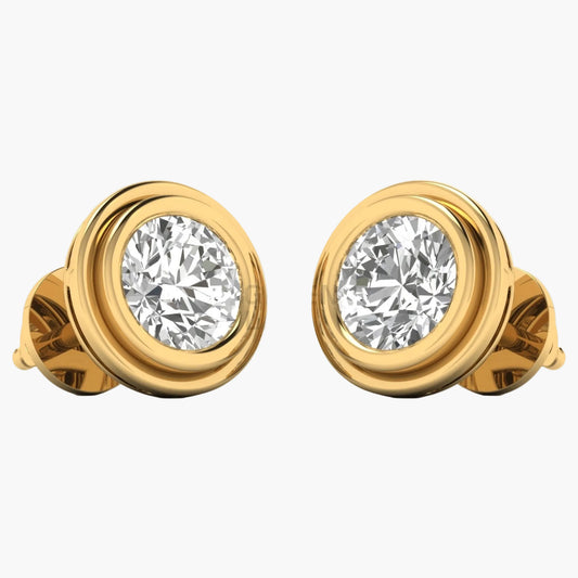 Gold earrings with clear gemstones on a white background