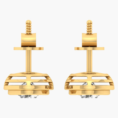 Gold earrings with a geometric design on a white background, branded 'Green Lab'.