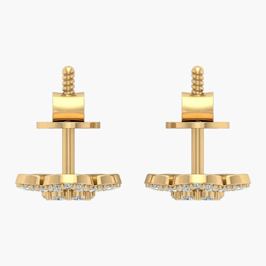 Gold earrings with small diamonds on a white background