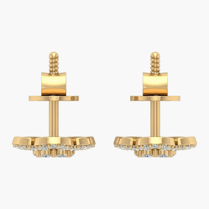 Gold earrings with small diamonds on a white background