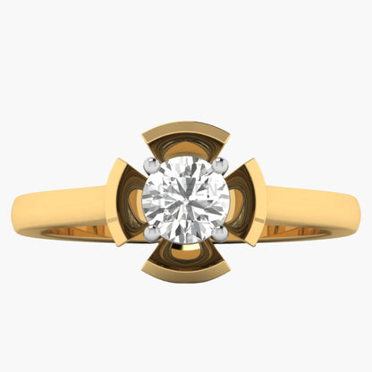 Gold ring with a diamond on a white background