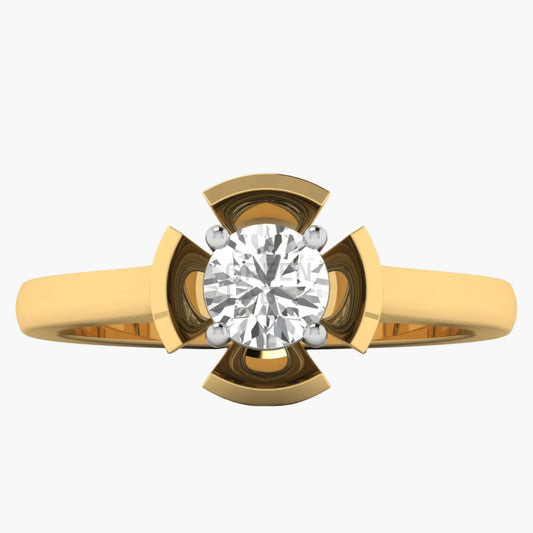 Gold ring with a diamond on a white background