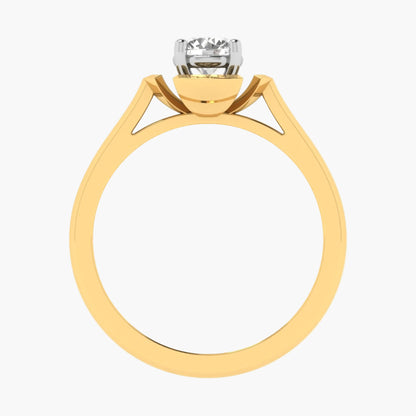 Gold ring with a diamond on a white background, featuring 'Green Lab' branding.
