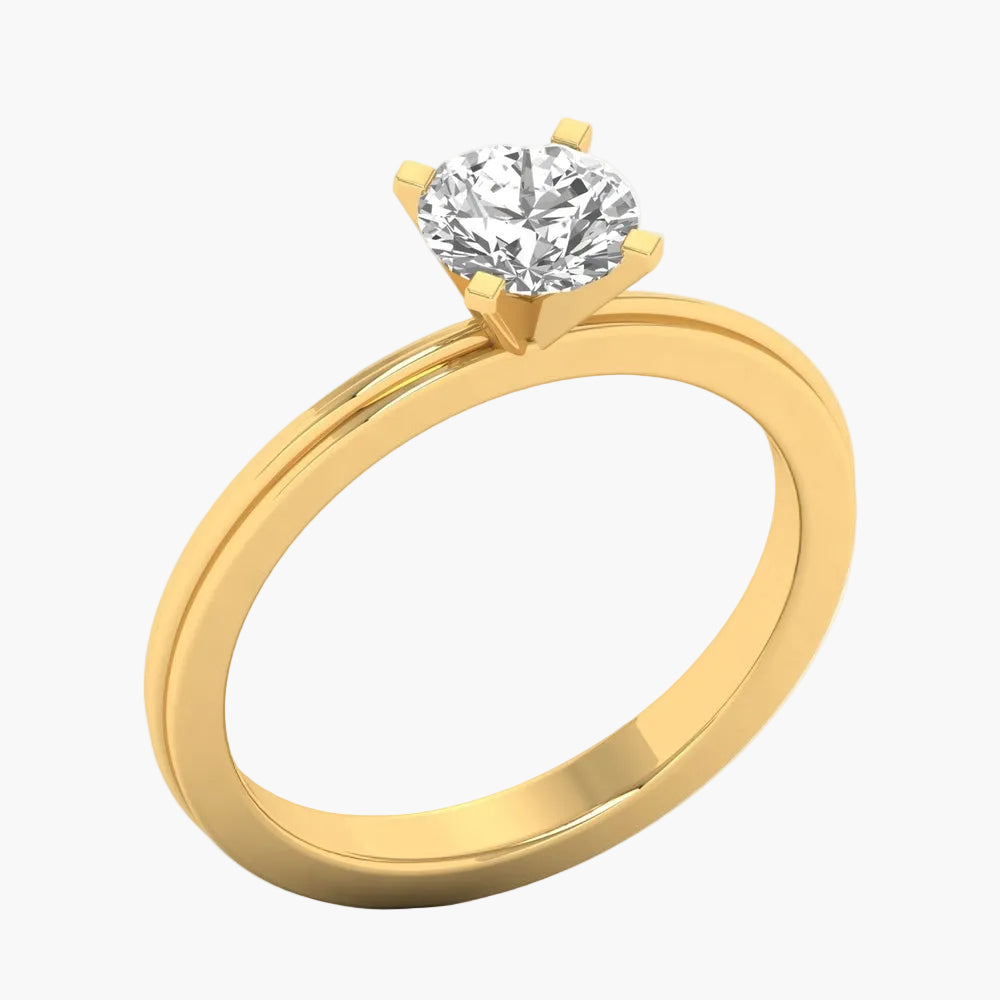 Gold ring with a diamond on a white background