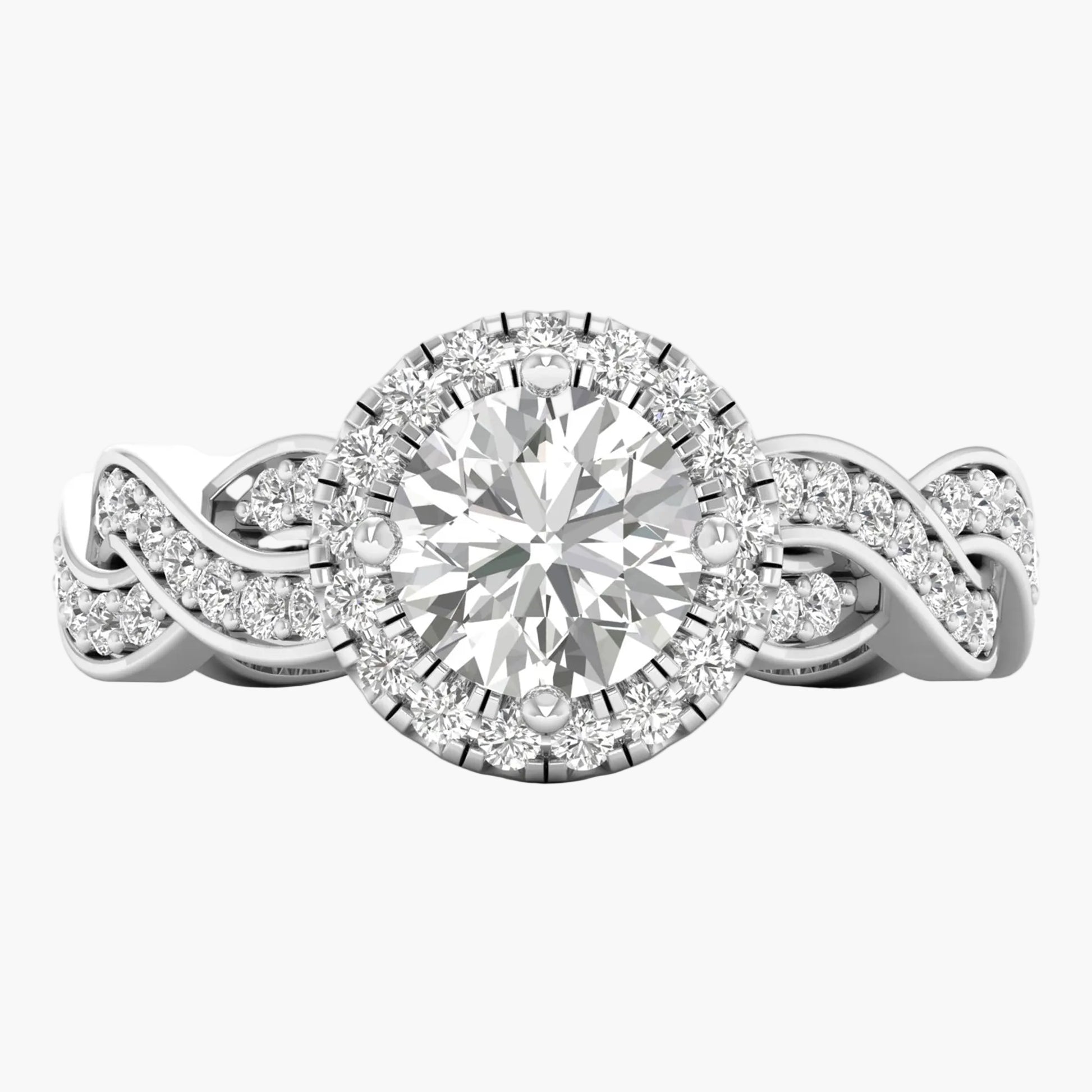 Diamond ring with intricate design on a white background