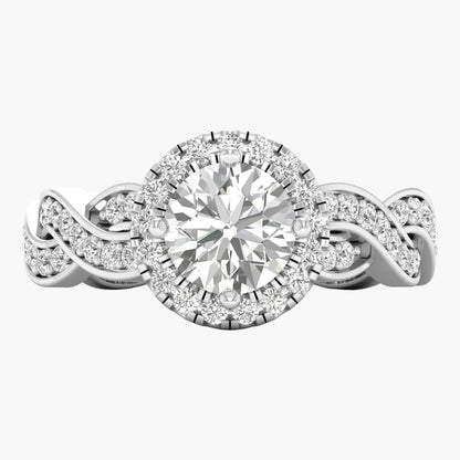 Diamond ring with intricate design on a white background