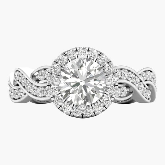 Diamond ring with intricate design on a white background
