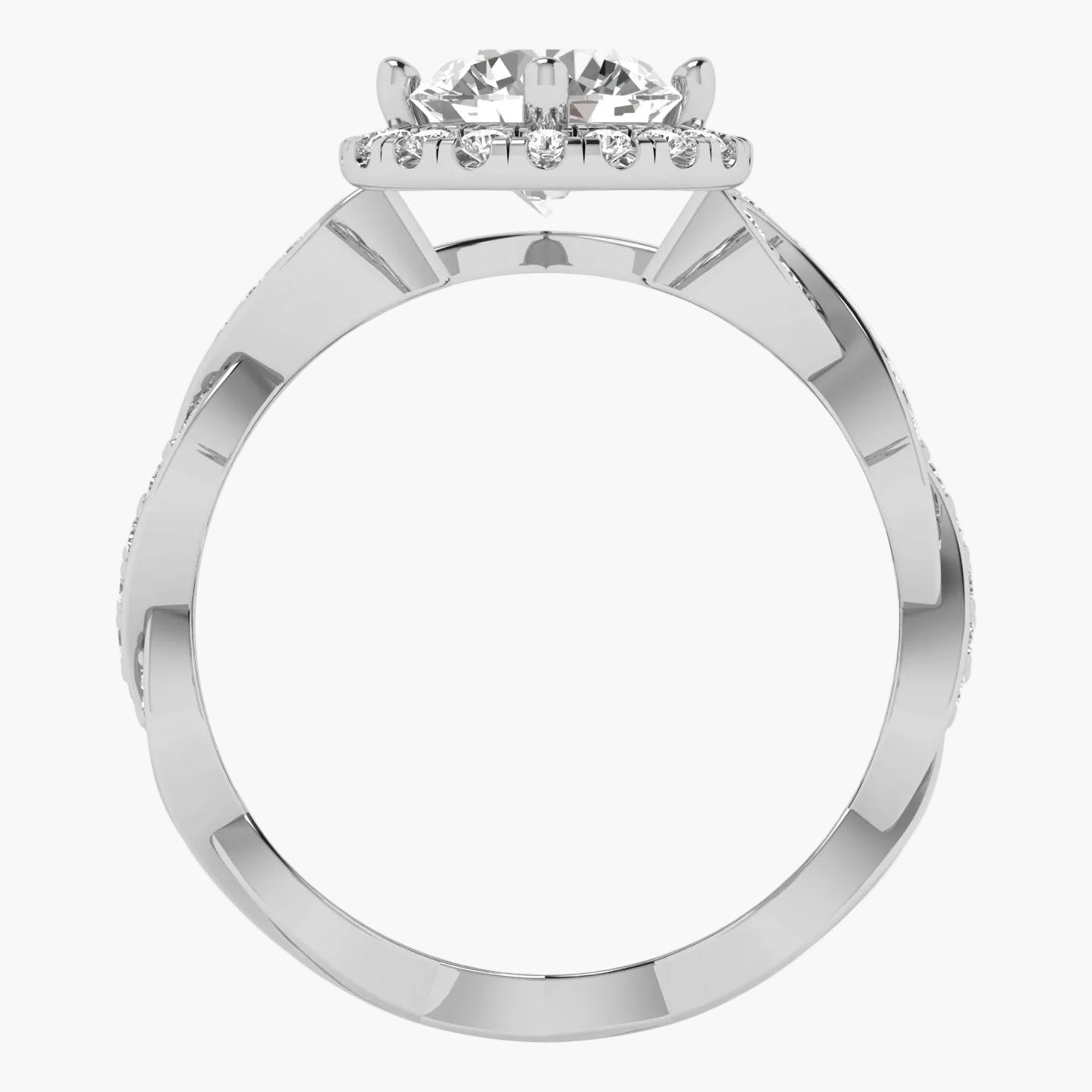Silver ring with a diamond on a white background