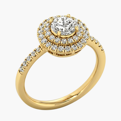 Gold ring with a diamond on a white background