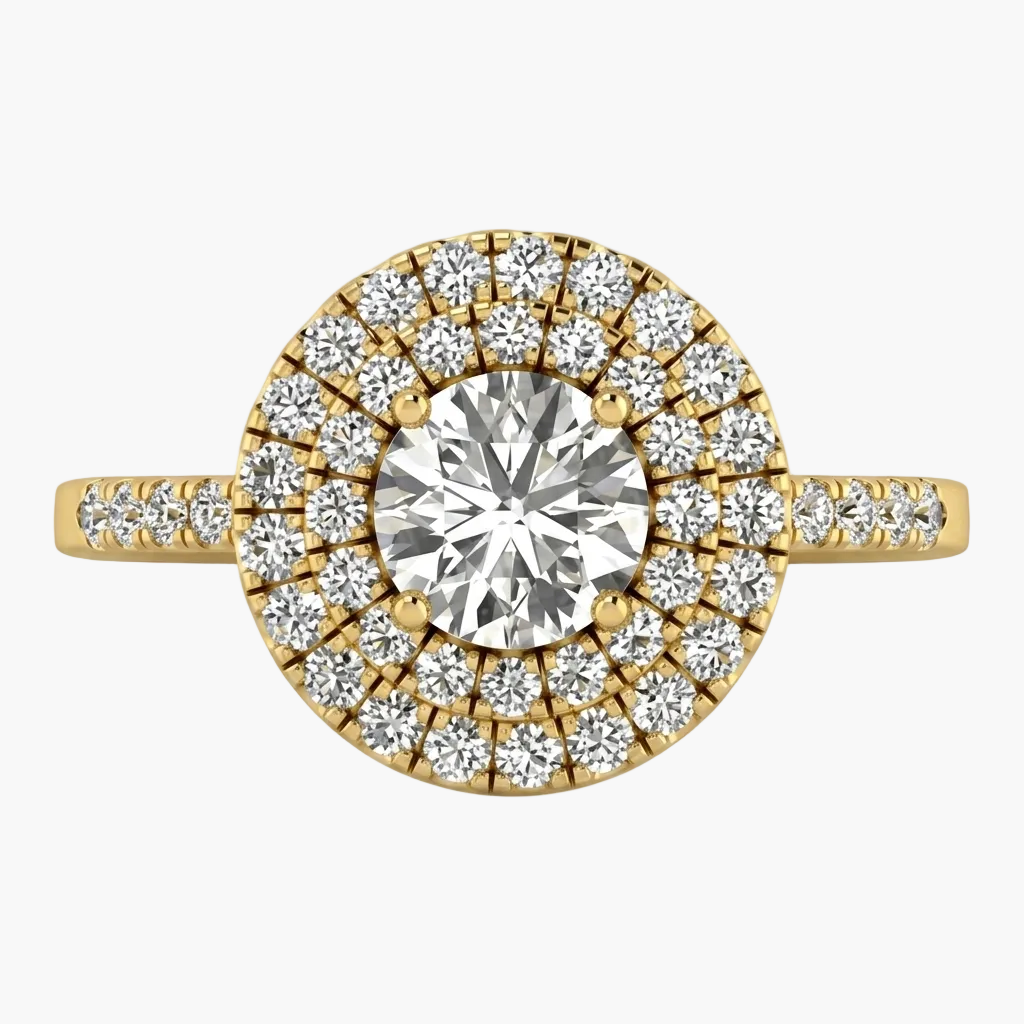 Gold and diamond ring on a white background