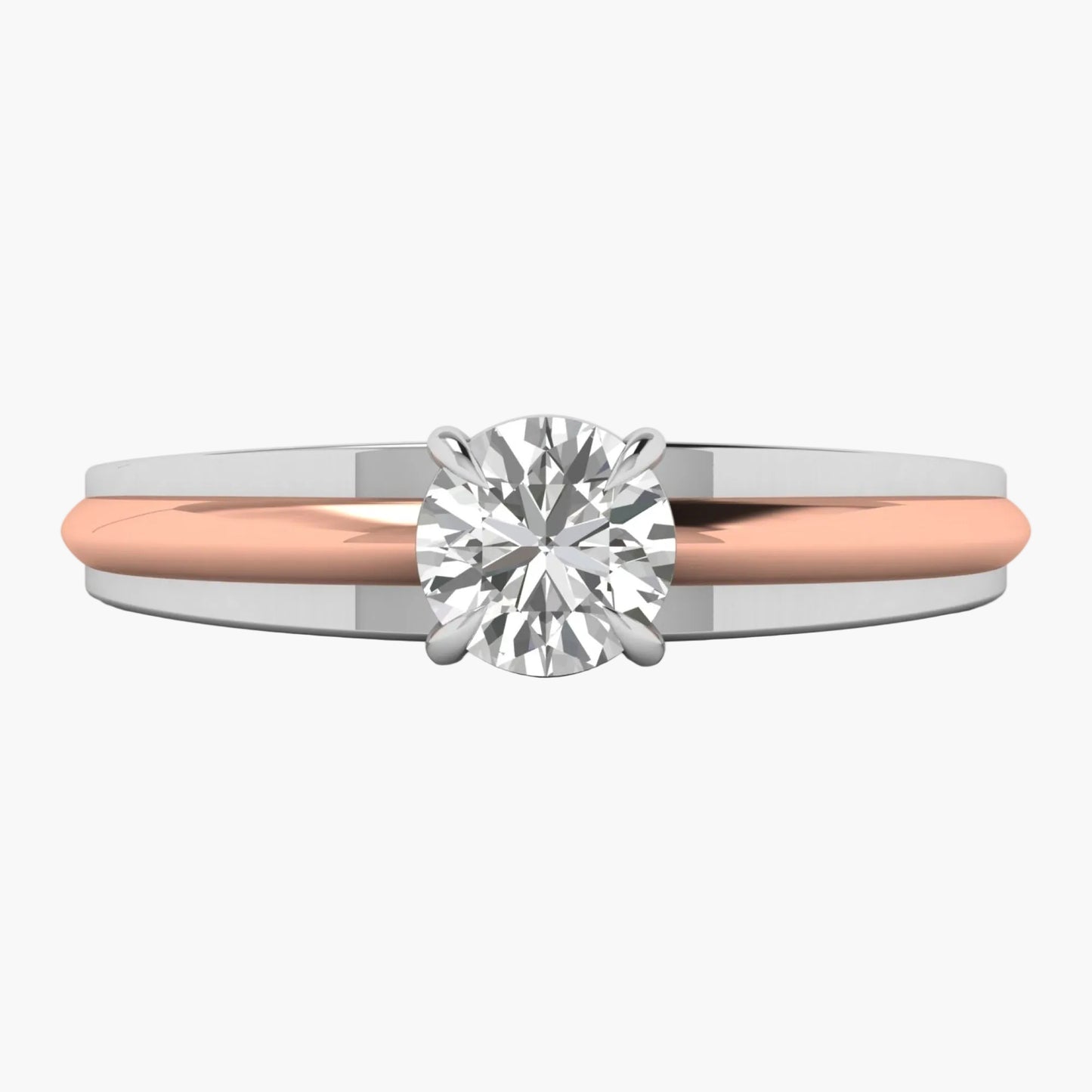 Two-tone ring with a diamond on a white background