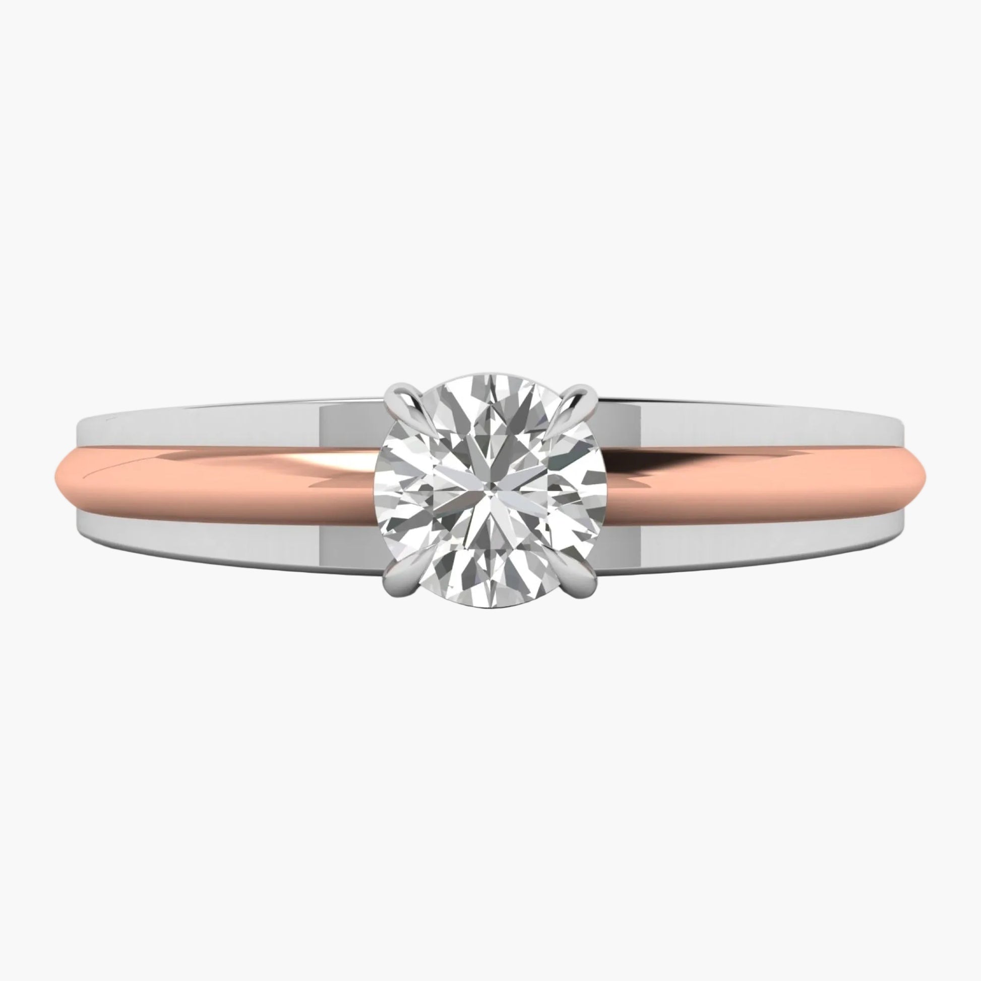Two-tone ring with a diamond on a white background