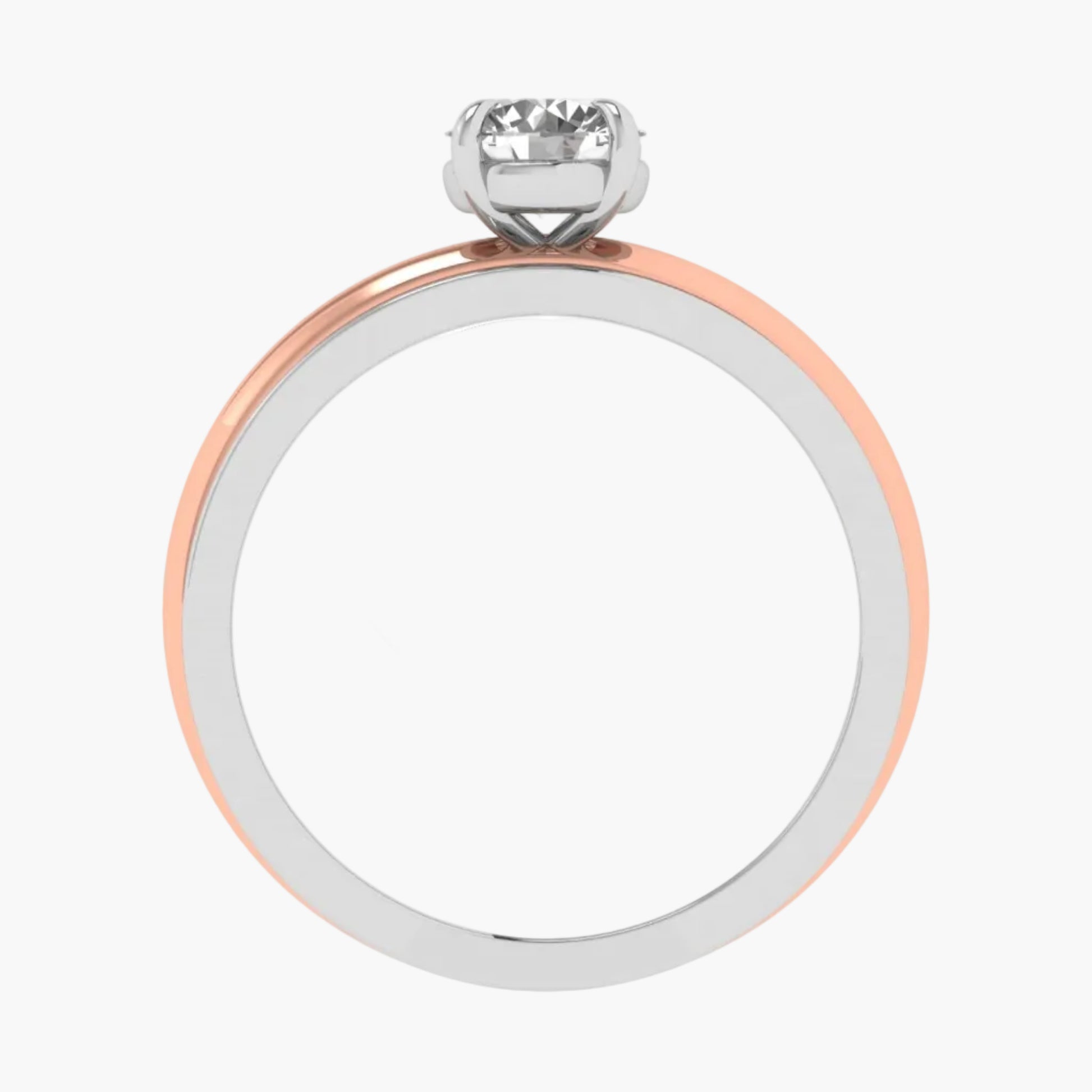 Two-finger ring with rose gold band and silver top on a white background