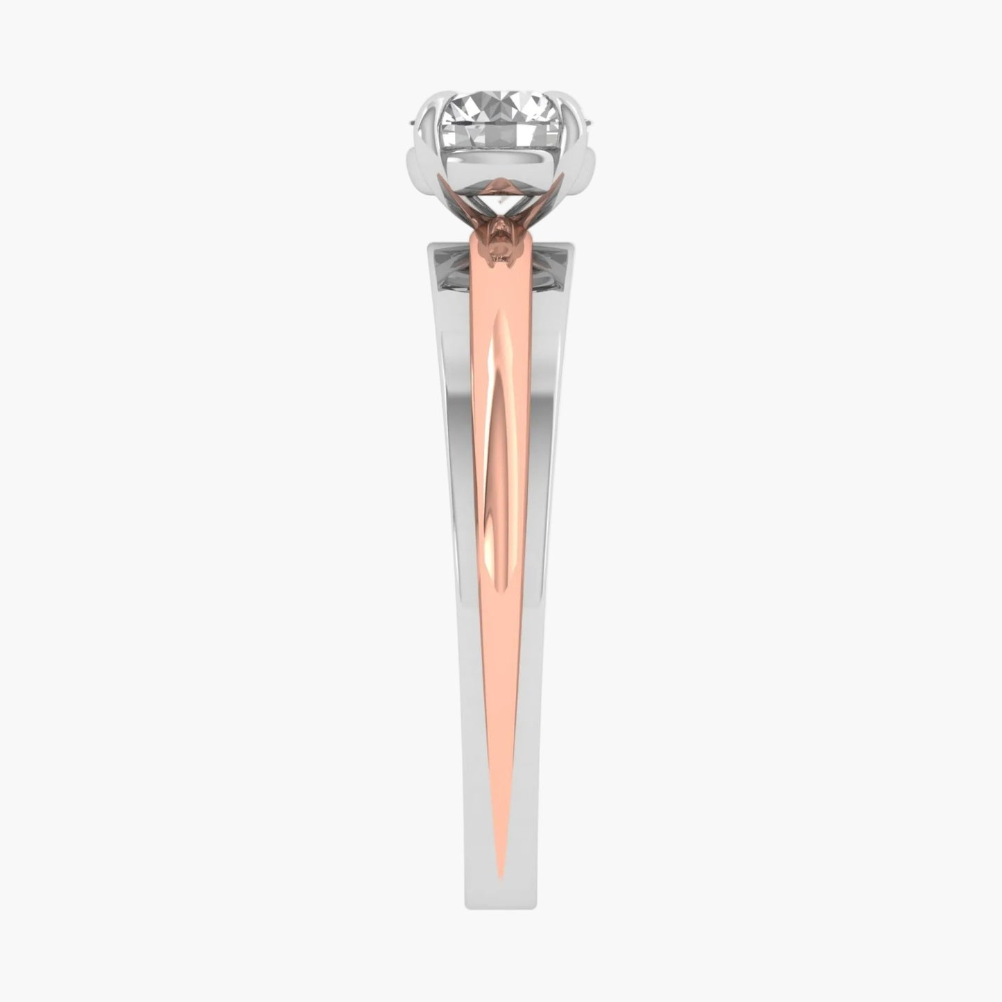Rose gold and silver ring with a large gemstone on a white background