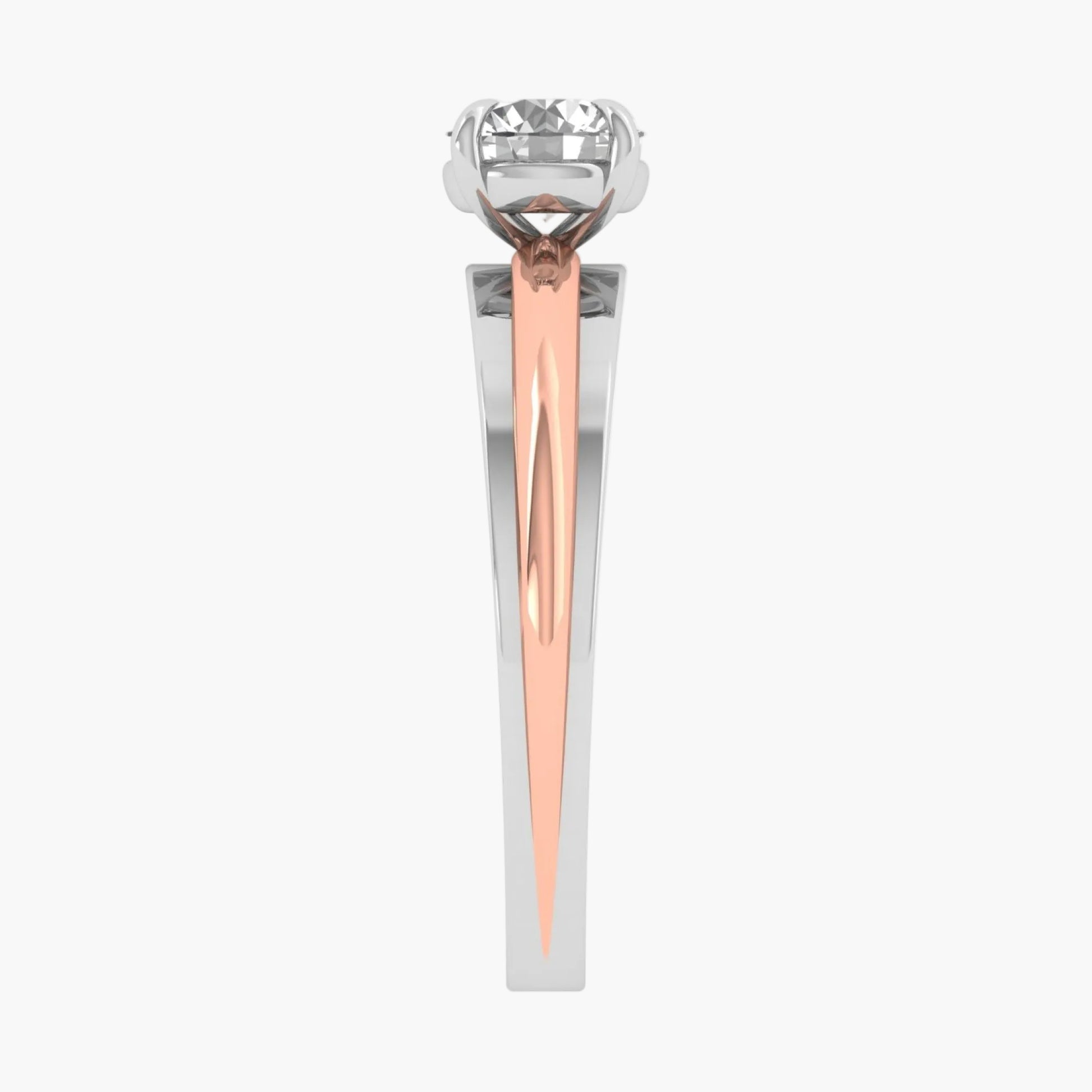 Rose gold and silver ring with a large gemstone on a white background