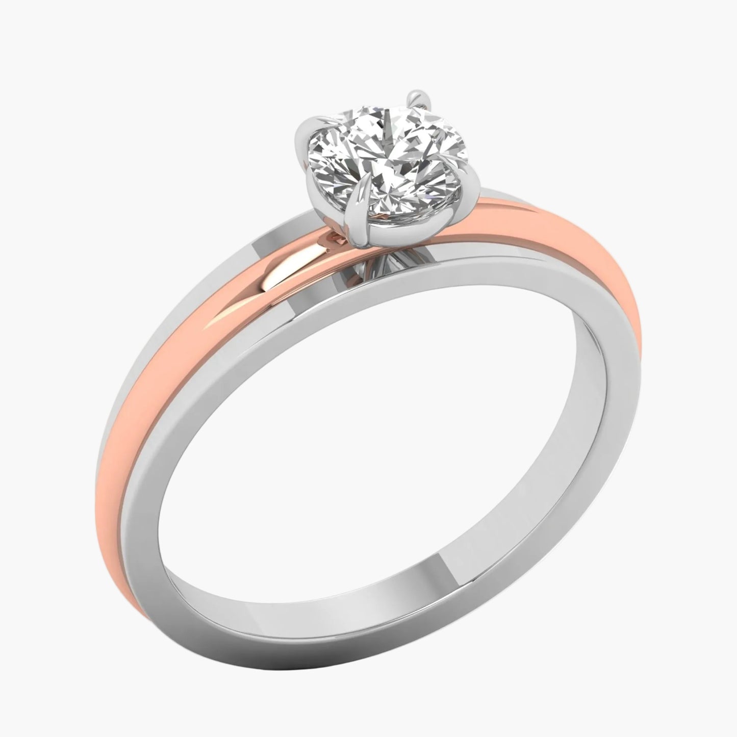 Two-tone ring with a diamond on a white background