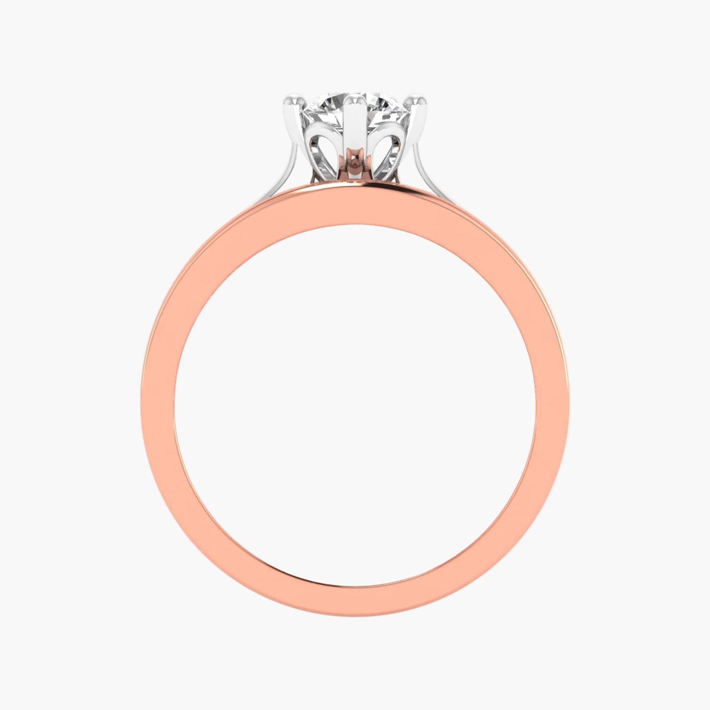 Rose gold ring with a diamond on a white background