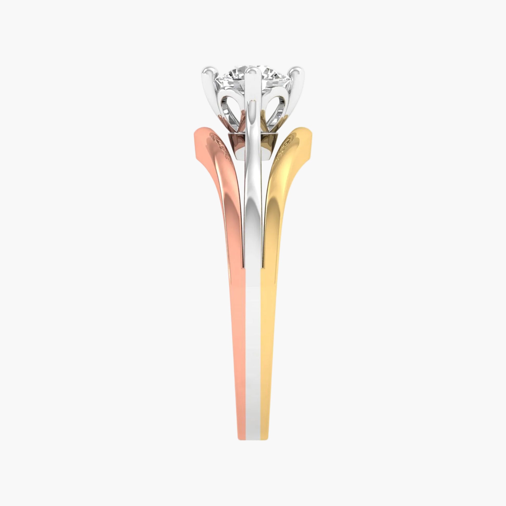 Three-colored ring with a diamond on a white background