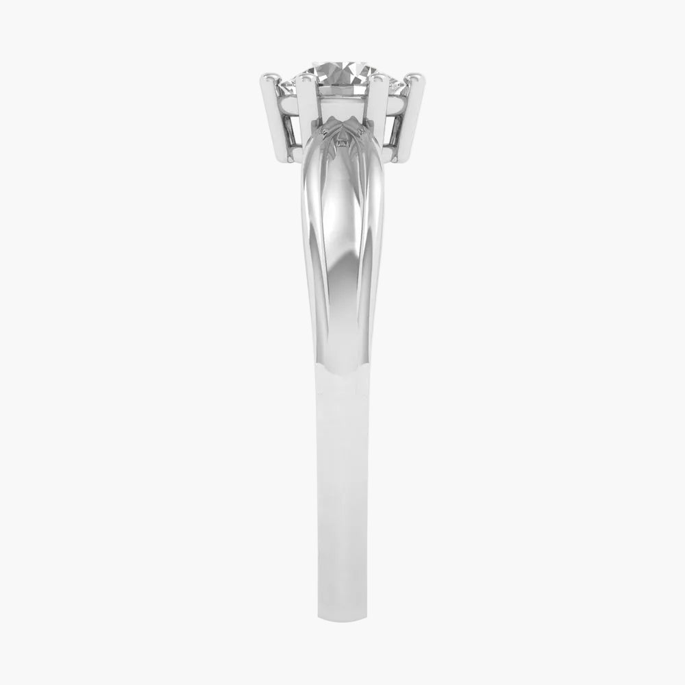Silver ring with a diamond on a white background