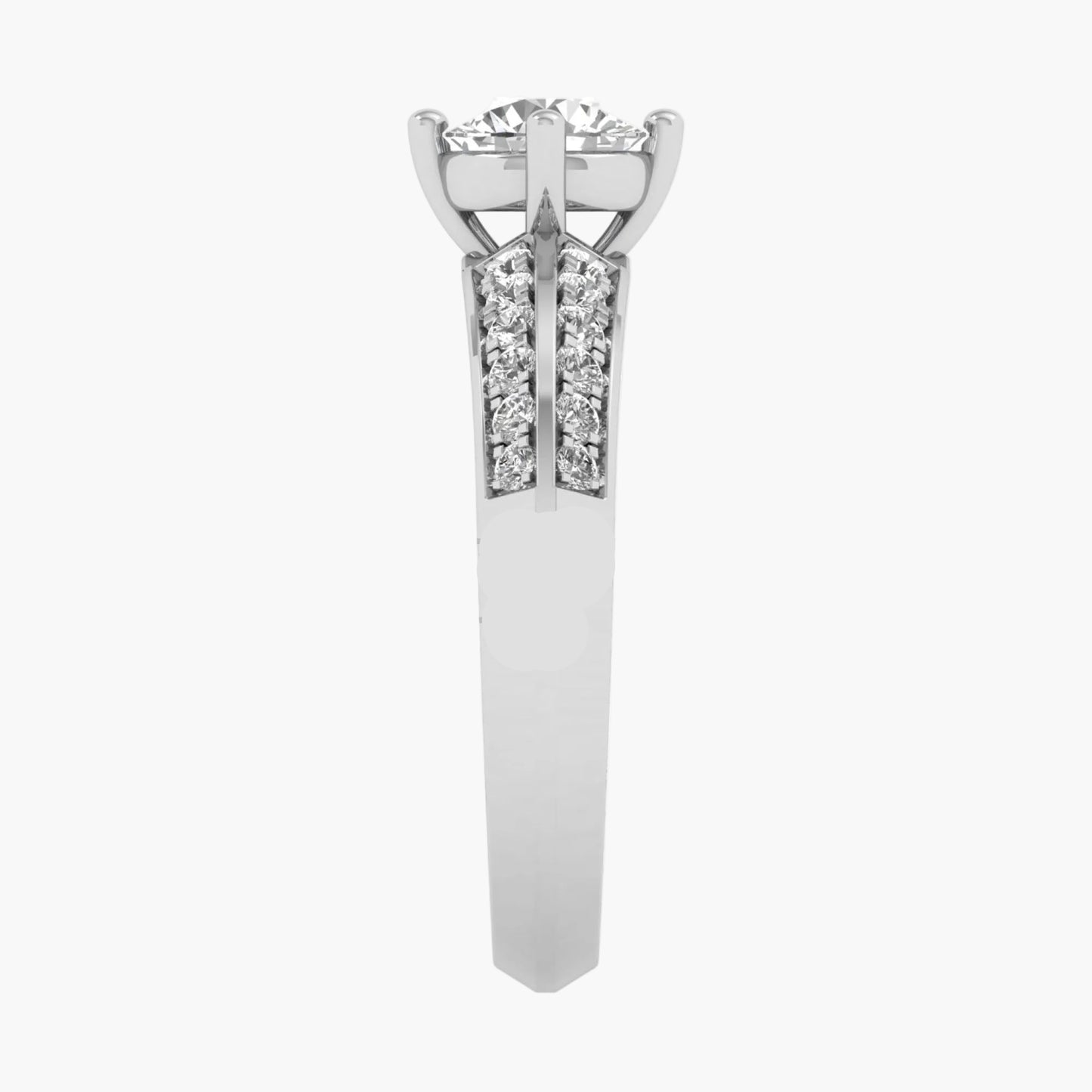 Silver ring with diamonds on a white background
