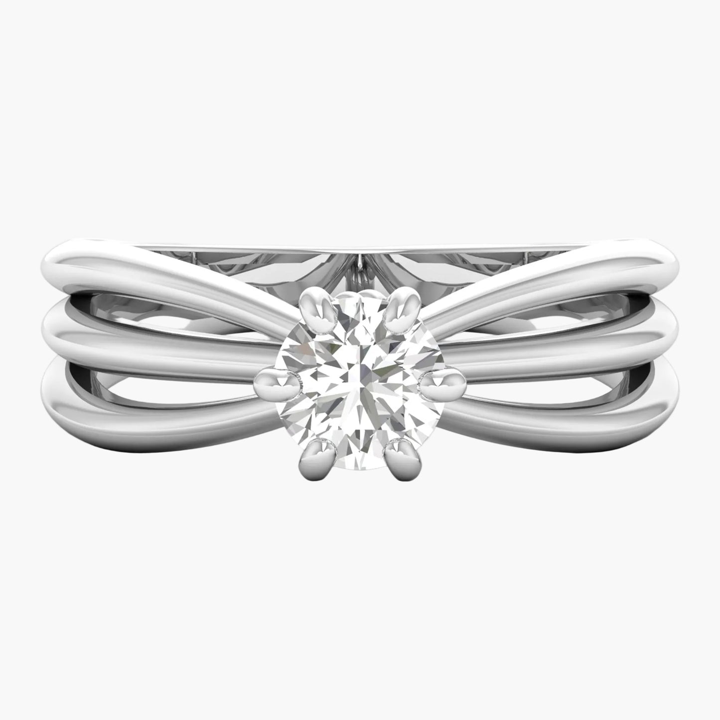 Silver ring with a diamond on a white background