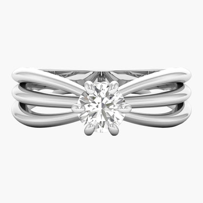 Silver ring with a diamond on a white background