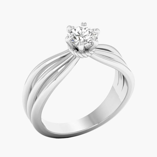 Diamond ring with a white gold band on a white background