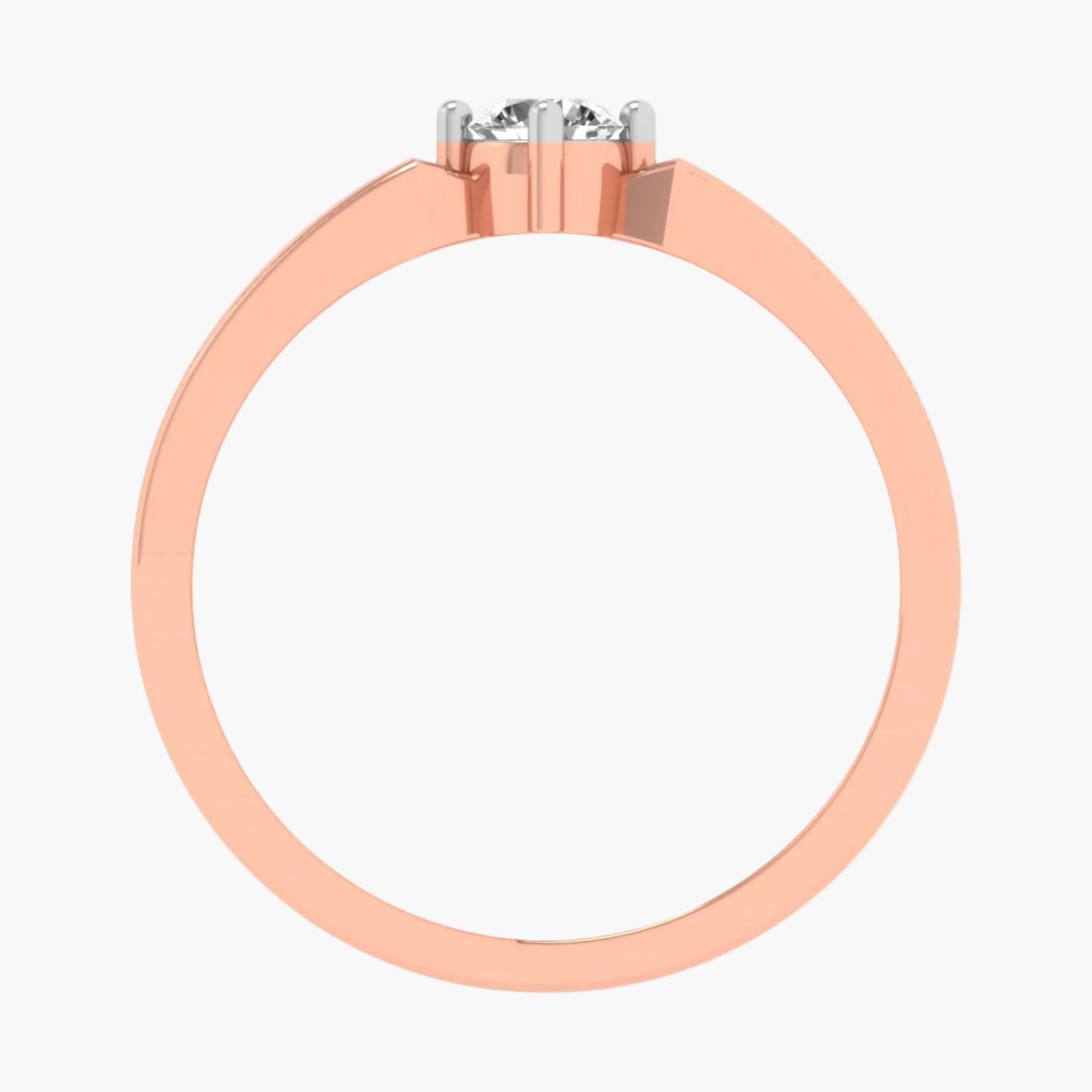 Rose gold ring with a diamond on a white background