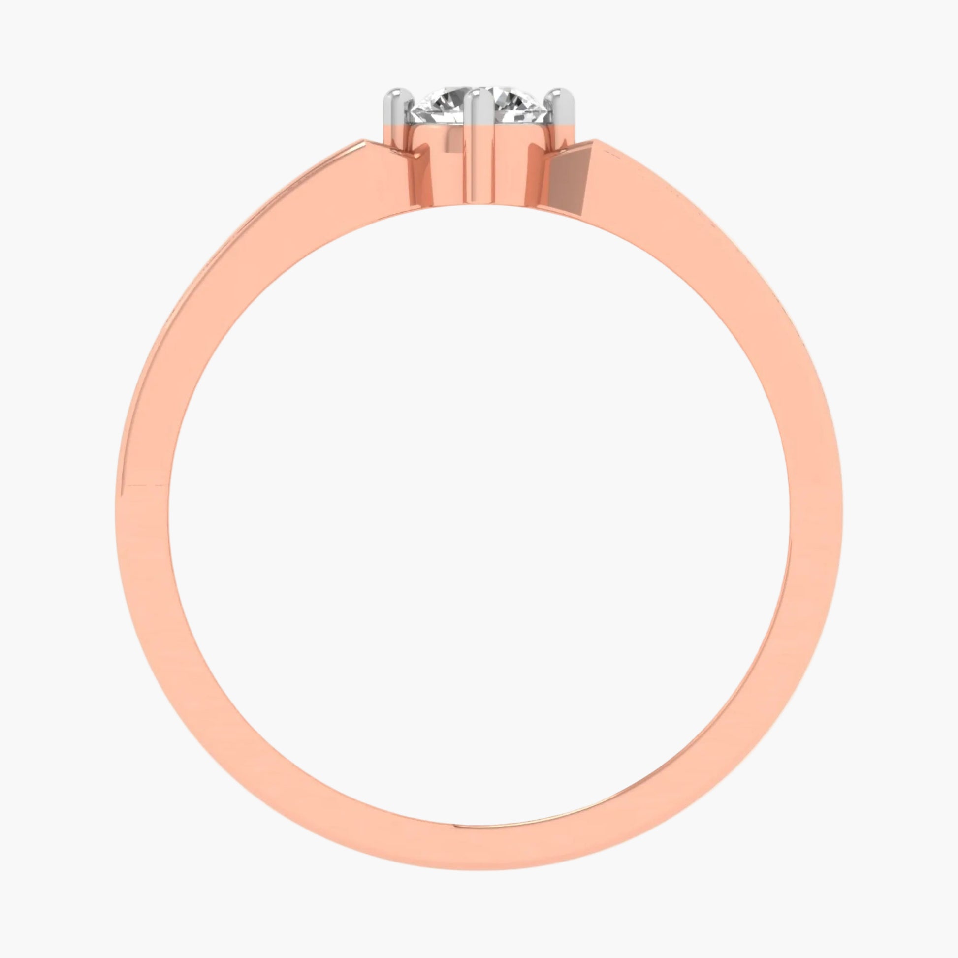 Rose gold ring with a diamond on a white background