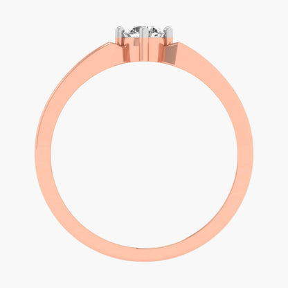 Rose gold ring with a diamond on a white background