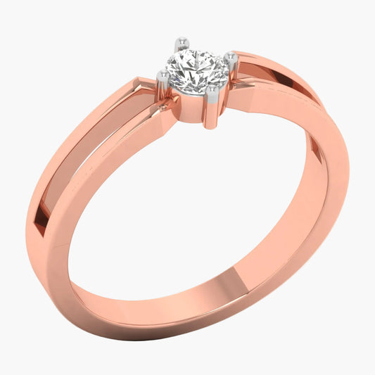 Rose gold ring with a diamond on a white background