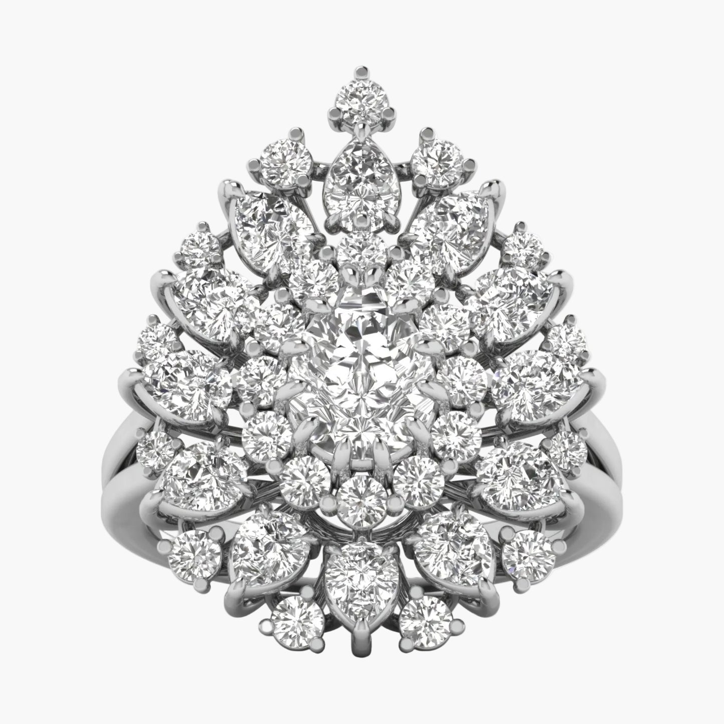 Diamond ring with a floral design on a white background