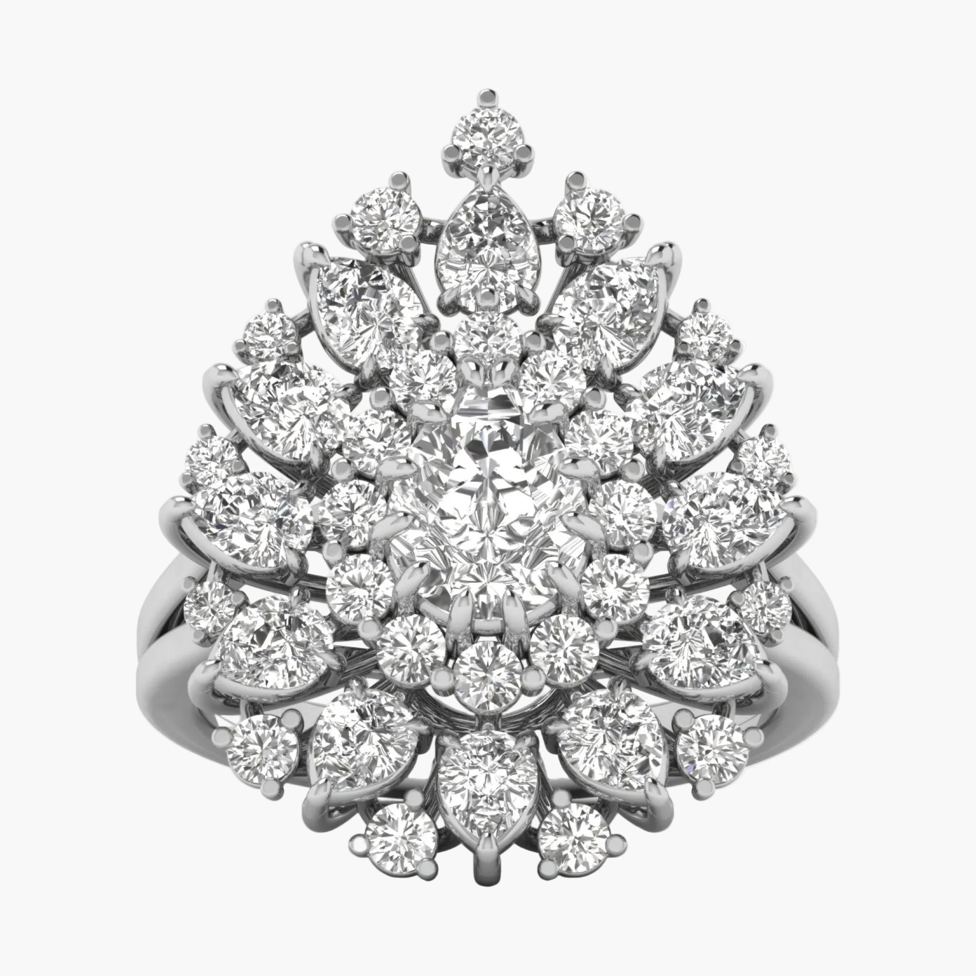 Diamond ring with a floral design on a white background