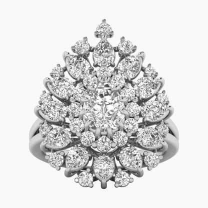 Diamond ring with a floral design on a white background