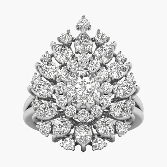 Diamond ring with a floral design on a white background