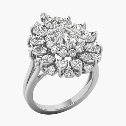 Diamond ring with a floral design on a white background