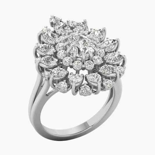 Diamond ring with a floral design on a white background