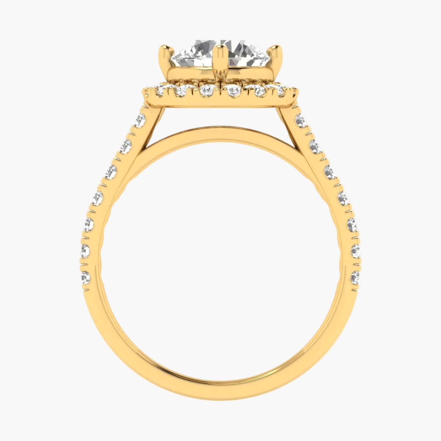 Gold ring with a diamond on a white background